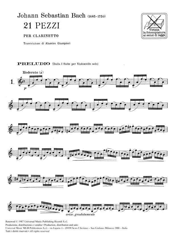 Joahnn Sebastian Bach - 21 pieces for Clarinet